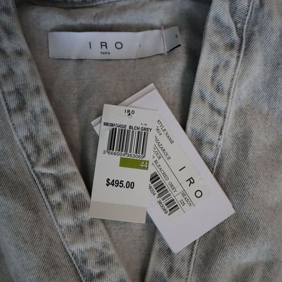 IRO AQ614 Women's Sz 44 US 12 Bleached Gray Mazargue Ruffled Wrap Dress $495 - Picture 4 of 11